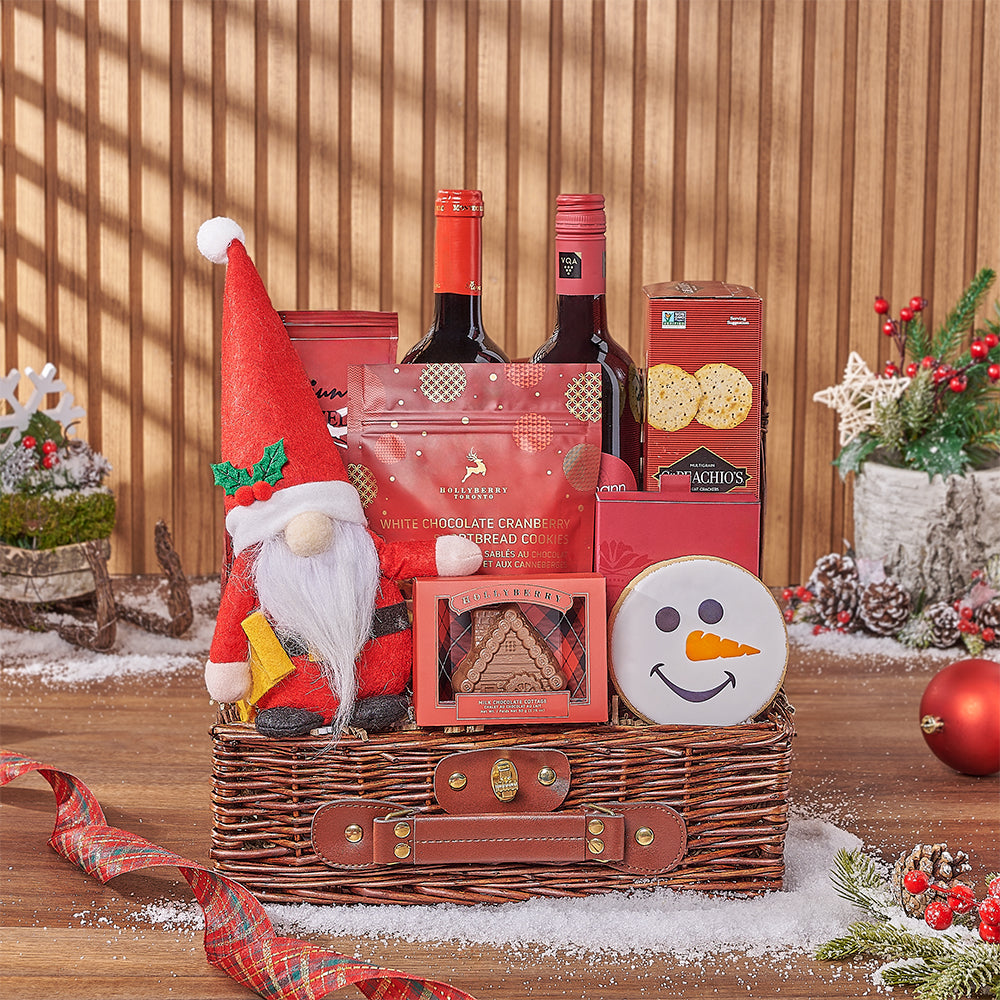 Christmas Wine and Treats Basket – how the gift is presented