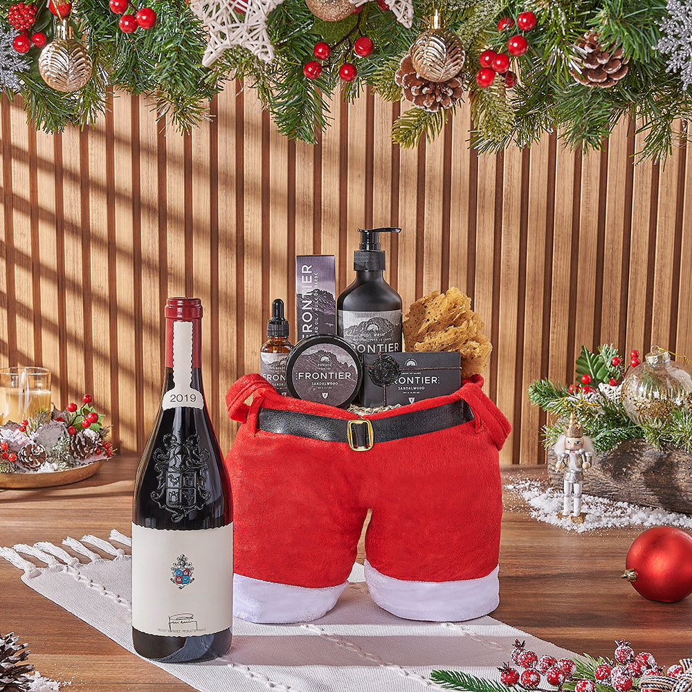 Christmas Wine in Santa Pants Bag – how the gift is presented