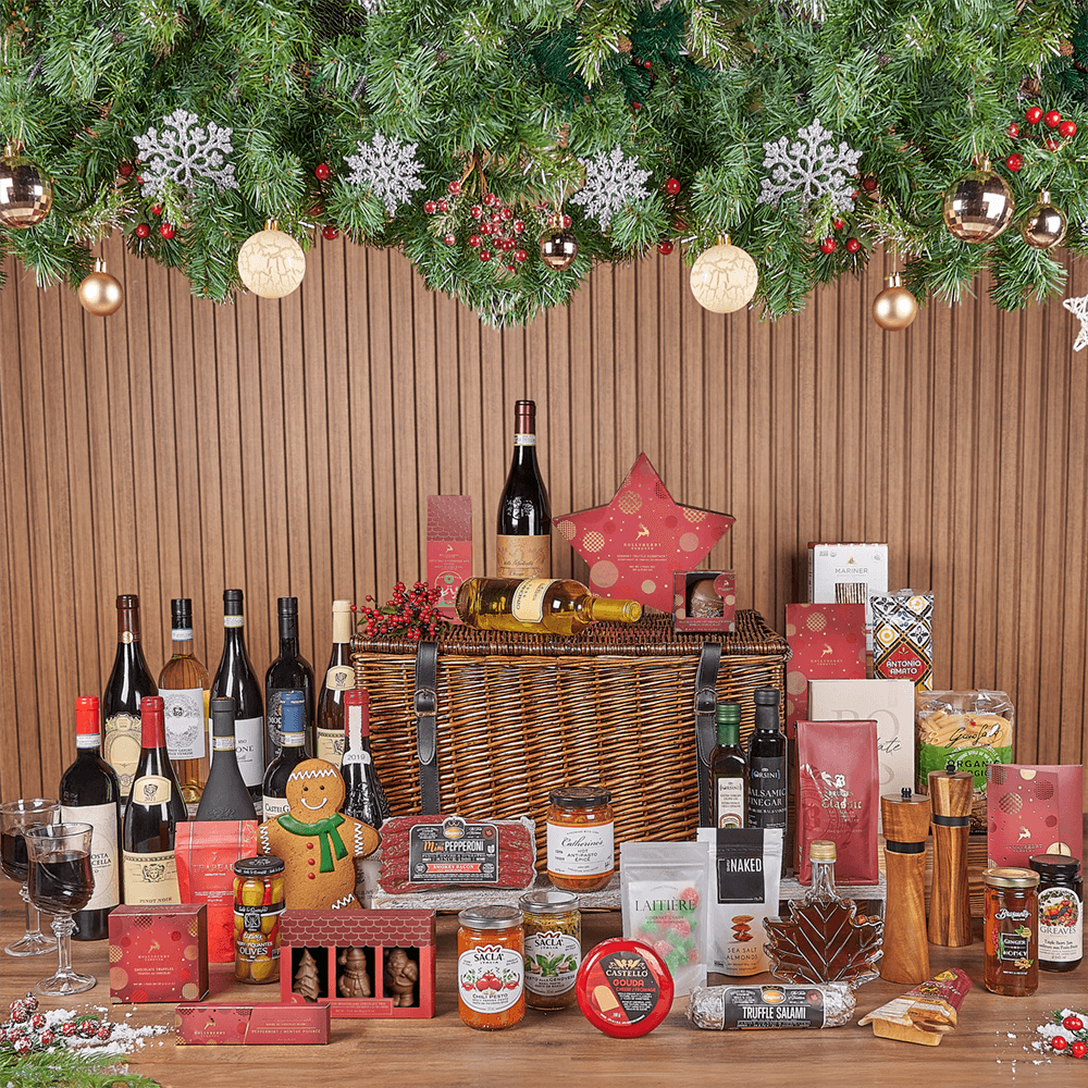 Vintage Wine and Gourmet Holiday Basket – how the gift is presented