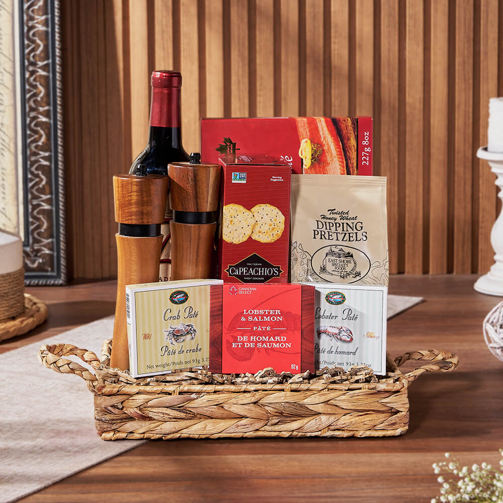 Salt Pepper and Wine Gift Basket – how the gift is presented