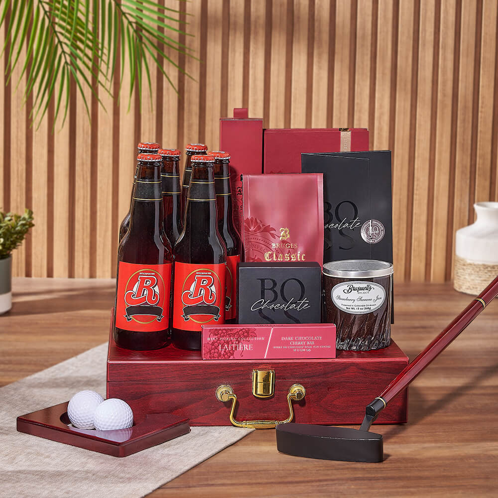 Beer Gift Basket with Golf Putter – how the gift is presented