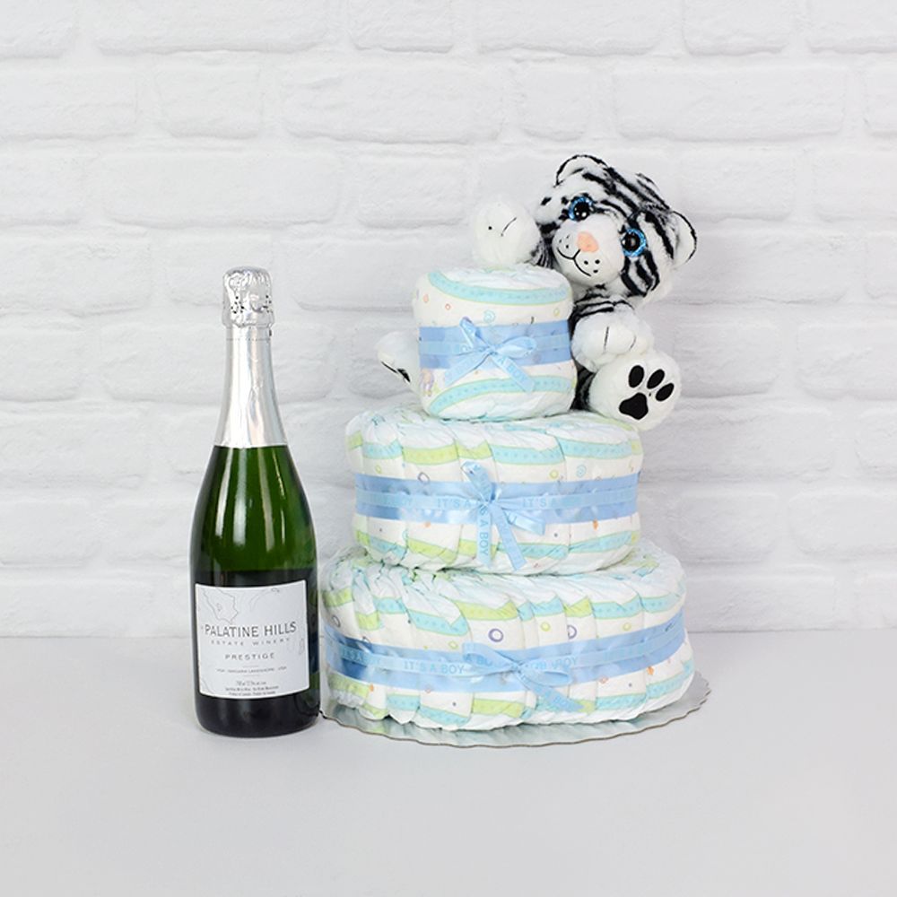 Diapers & Plush Tiger Champagne Gift Set from Connecticut Baskets - Connecticut Delivery