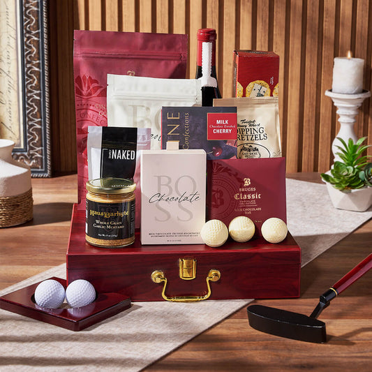 Executive Golf Wine & Snack Gift Set, wine gift, wine, chocolate gift, chocolate, golf gift, golf, Connecticut delivery