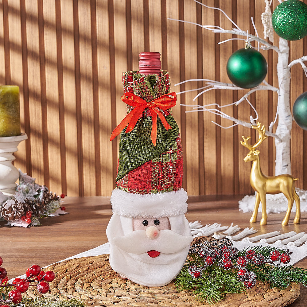 Festive Wine and Chocolate Truffles Gift Basket in Santa & Hat Bag – how the gift is presented