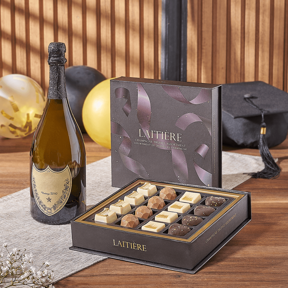 Graduation Champagne & Truffle Gift, graduation gift, graduation, champagne gift, champagne, sparkling wine gift, sparkling wine, chocolate gift, chocolate, Connecticut delivery