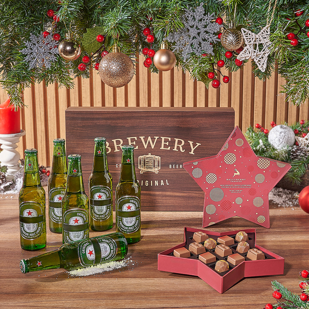Holiday Beer and Gourmet Truffles Box – how the gift is presented