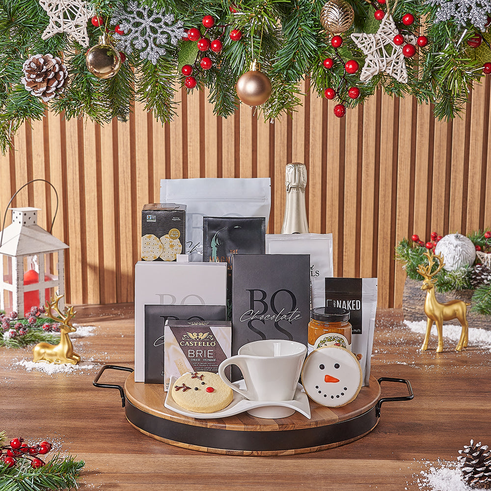 Holiday Champagne and Artisan Snacks Gift – how the gift is presented