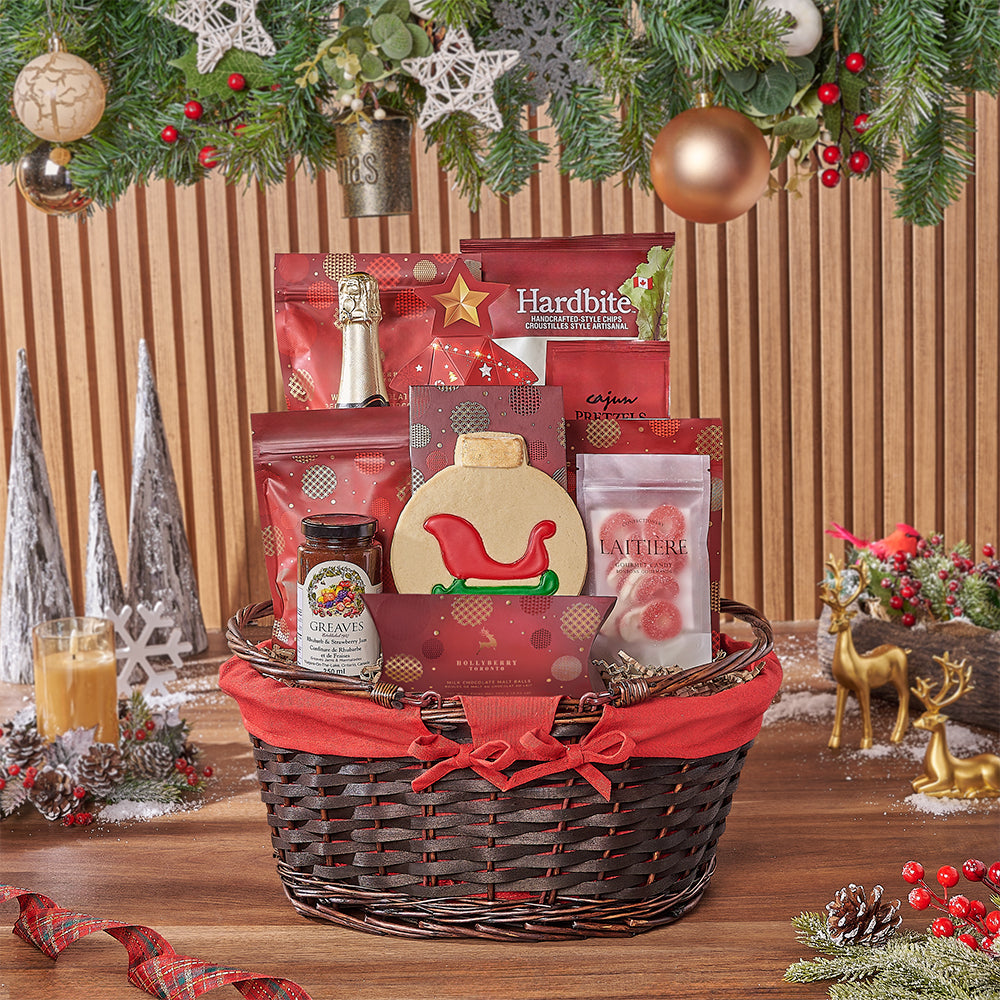 Holiday Celebration Sparkling Wine Gift Basket with Gourmet Treats – how the gift is presented