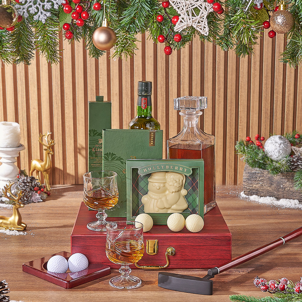 Whiskey with White Chocolate Basket – how the gift is presented