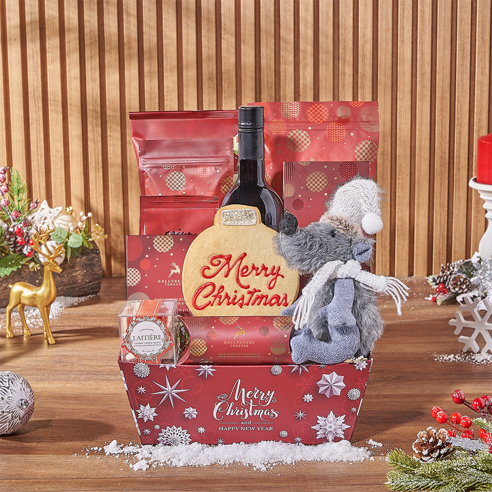 Holiday Treats & Wine Gift Basket, wine gift, wine, chocolate gift, chocolate, christmas gift, christmas, holiday gift, holiday, Connecticut delivery