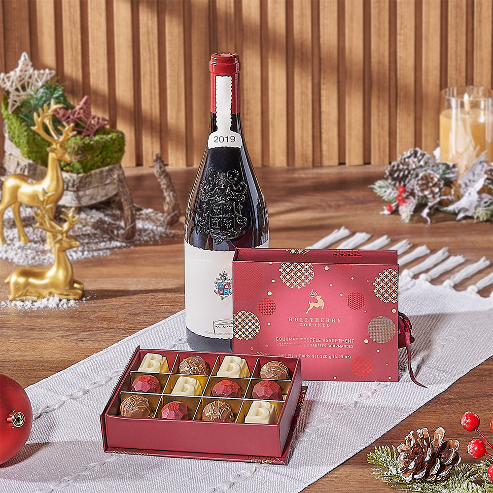Festive Wine and Hollyberry Truffles – how the gift is presented
