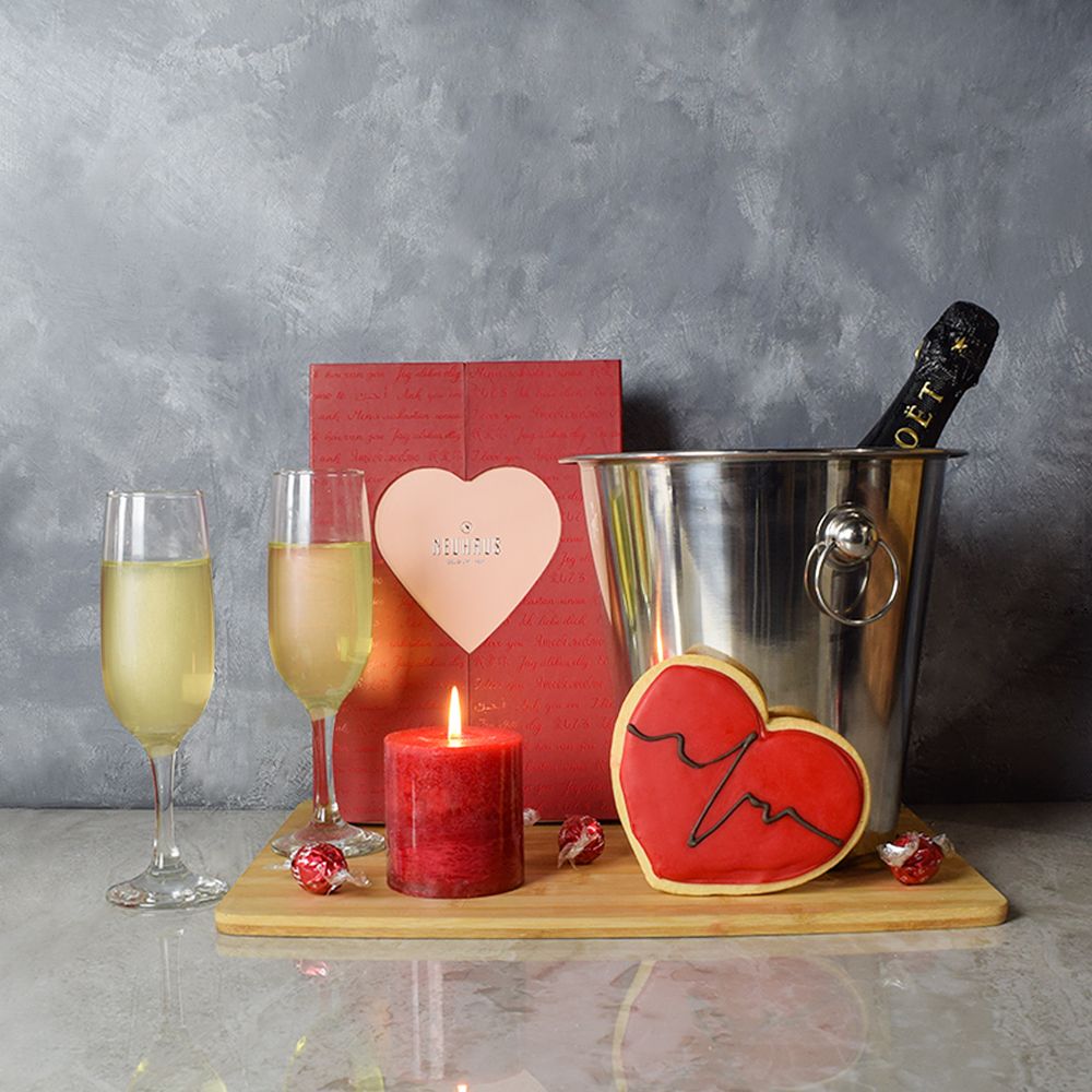 Kingsway Valentine’s Day Basket from America Baskets - Champagne Gift Set - Connecticut Delivery.