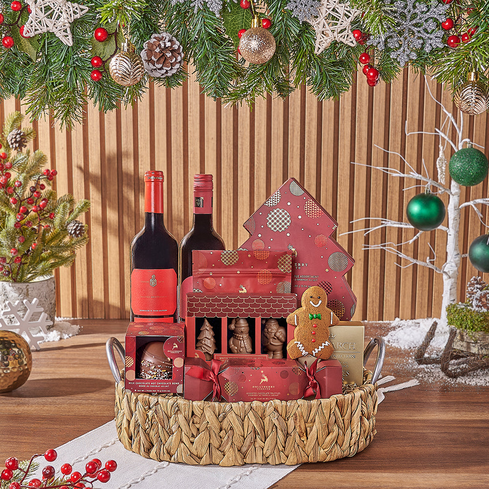 Merry Berry Christmas Basket, wine gift, wine, chocolate gift, chocolate, cookie gift, cookie, Connecticut delivery