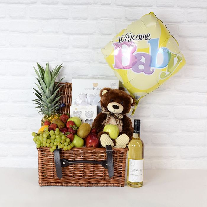 Newborn Essentials Gift Basket with Wine from Connecticut Baskets - Connecticut Delivery