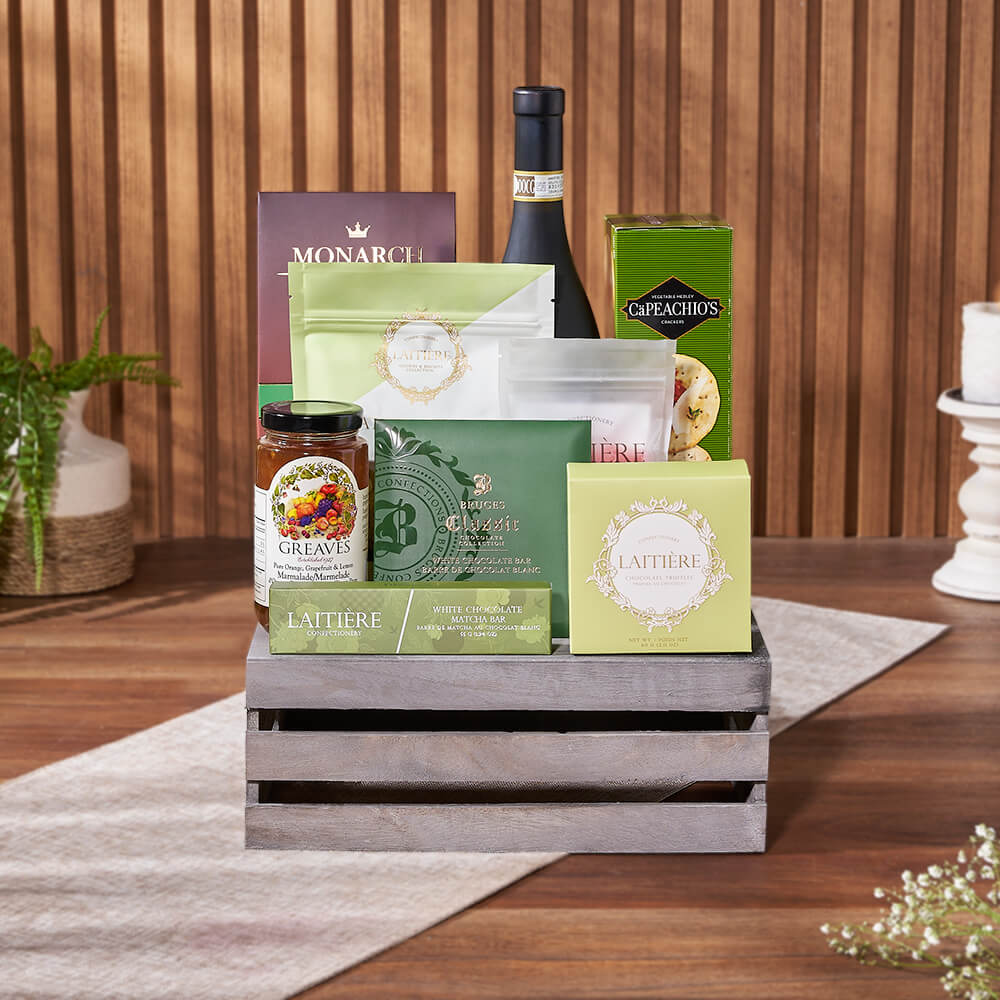 Mint Chocolate and Wine Basket – how the gift is presented