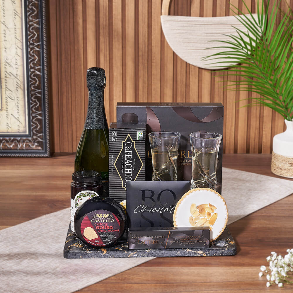 Oakridge Elegant Champagne Basket, champagne gift, champagne, sparkling wine gift, sparkling wine, chocolate gift, chocolate, Connecticut delivery