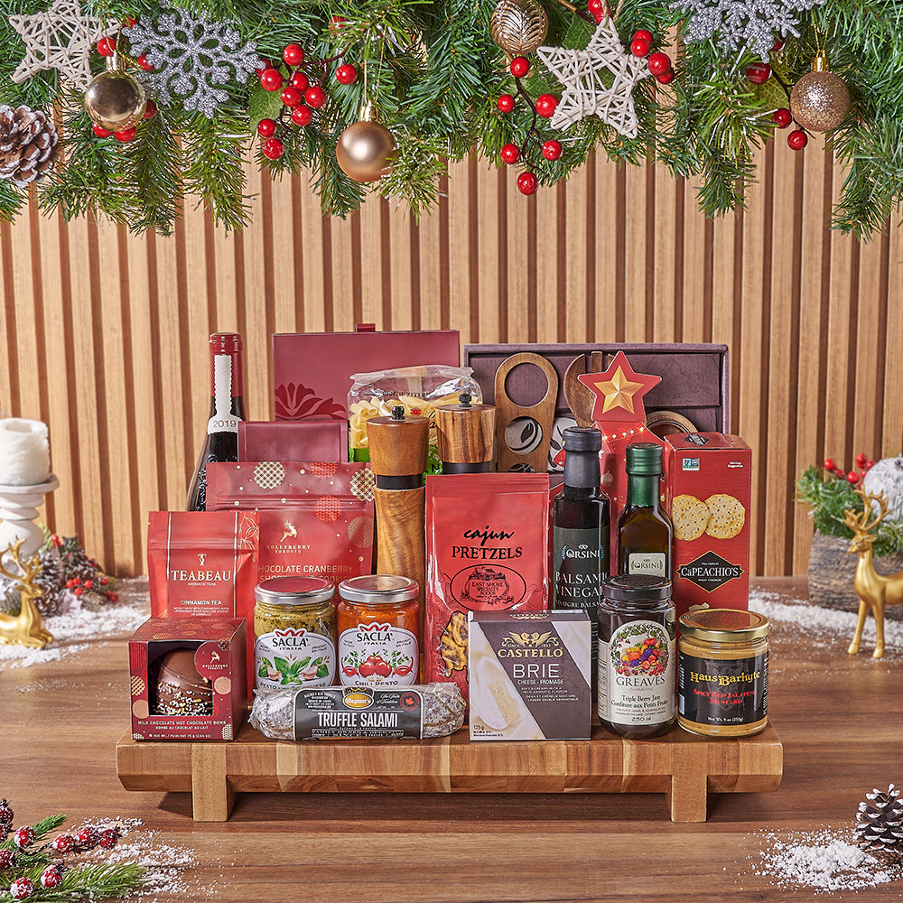 Christmas Wine and Italian Gourmet Basket – how the gift is presented