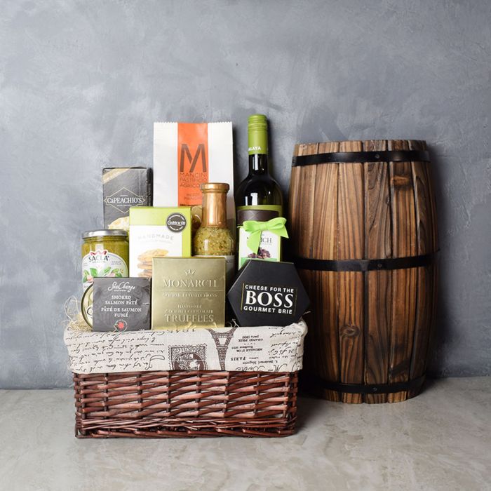 Assorted Delicacies Wine Gift Basket – how the gift is presented