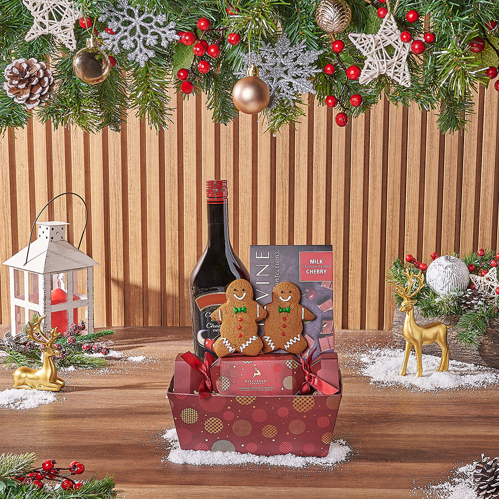 Holiday Liquor Tray with Chocolates – how the gift is presented