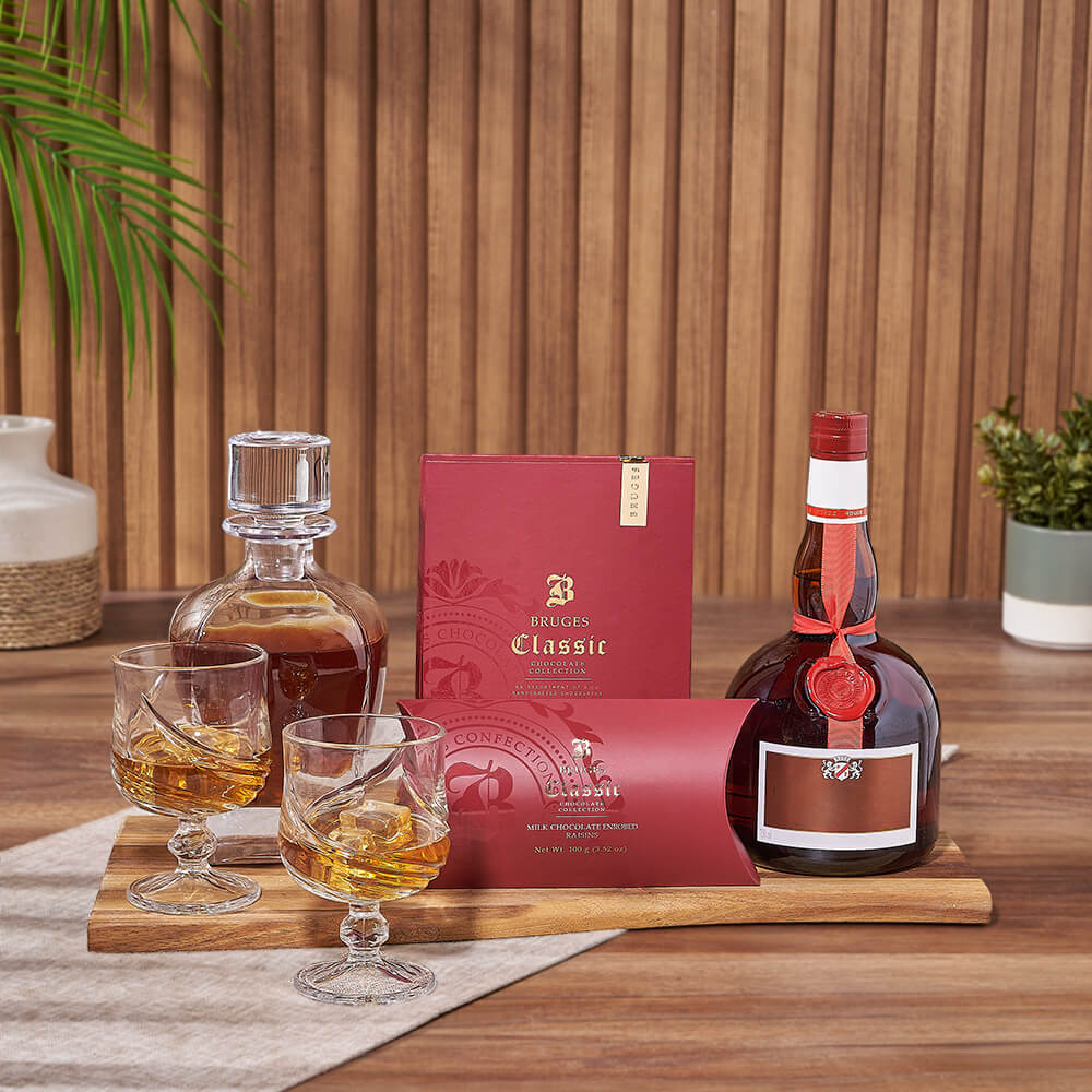 Chocolates and Liquor Gift Basket – how the gift is presented