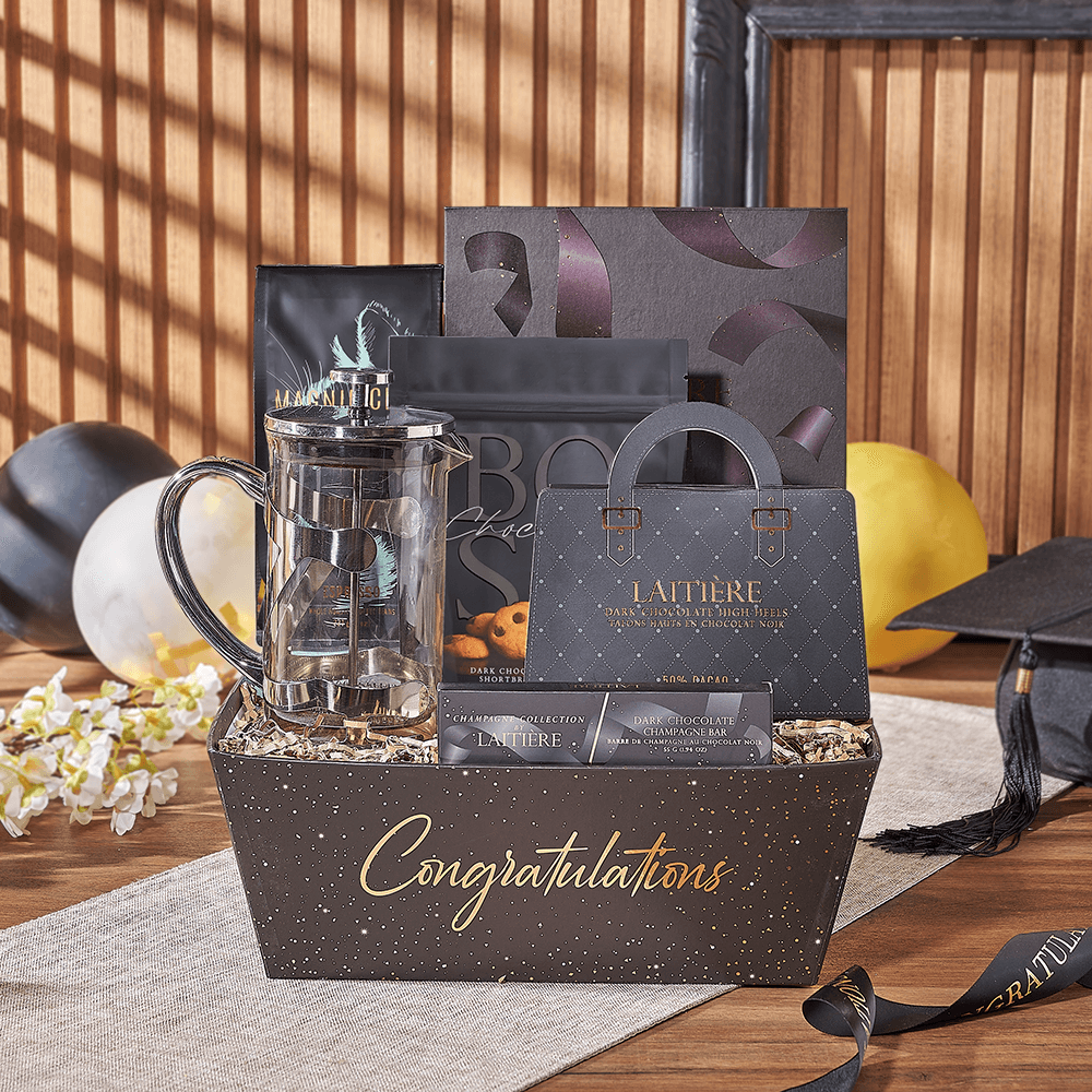 French Press Coffee Graduation Gift – how the gift is presented
