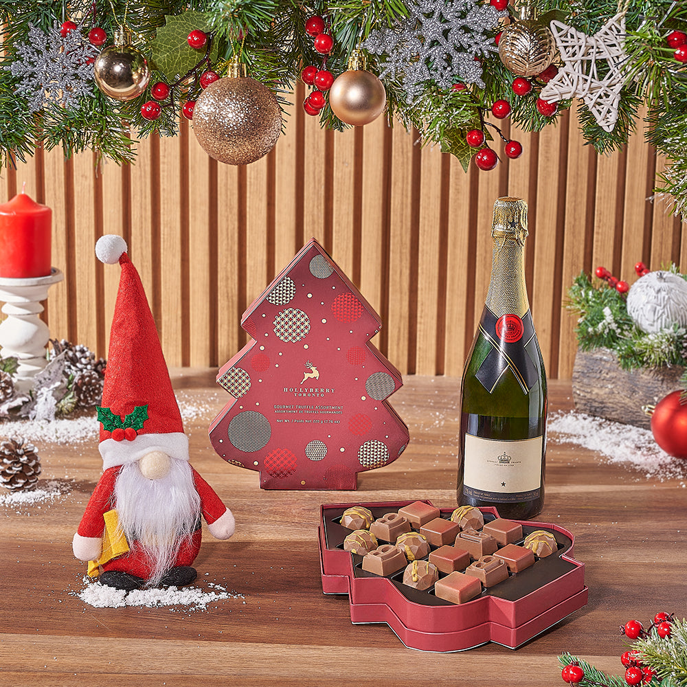 Santa & Gourmet Chocolates with Champagne Gift Set, christmas gift, christmas, chocolate gift, chocolate, sparkling wine gift, sparkling wine, Connecticut delivery