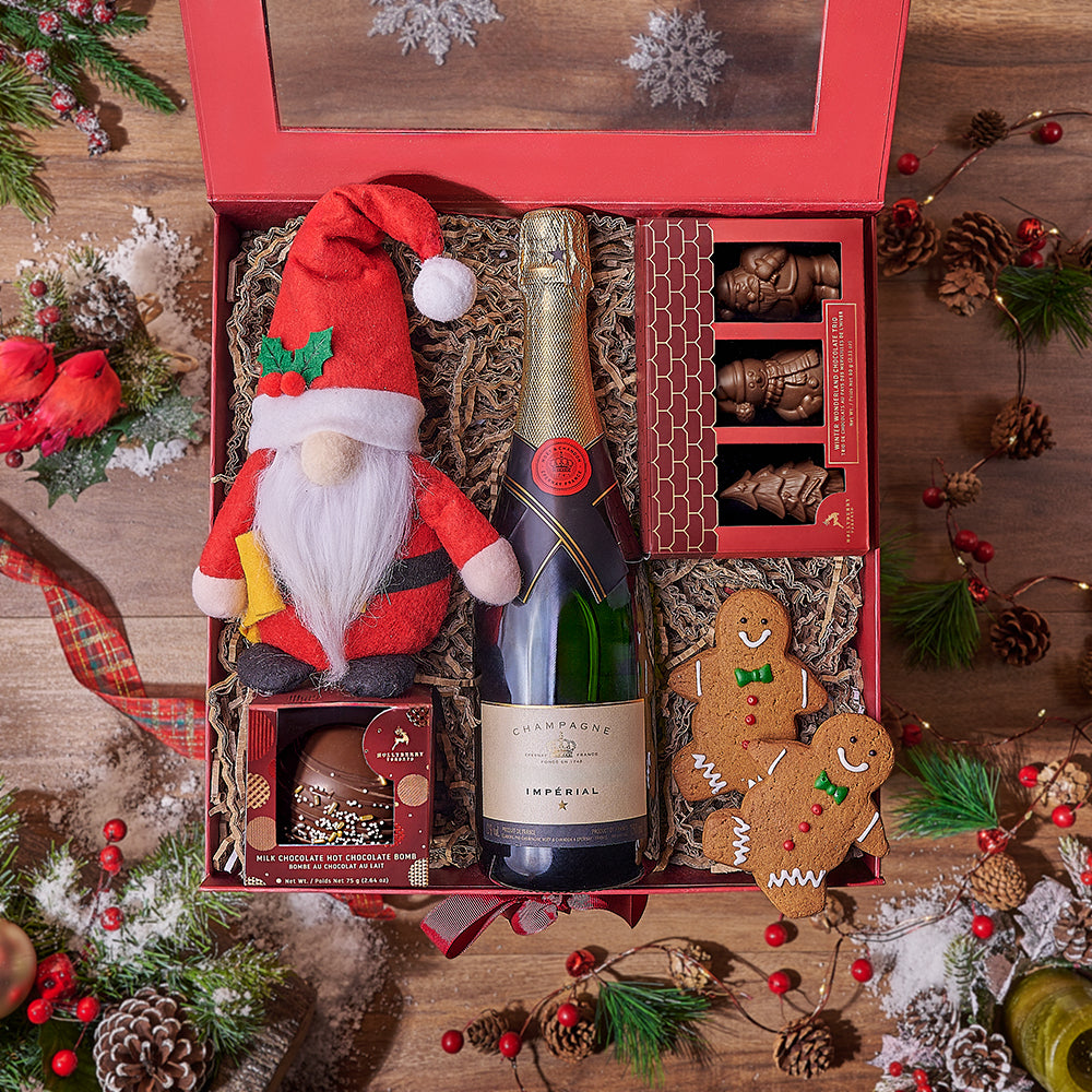 Winter Sparkling Wine and Chocolates – how the gift is presented