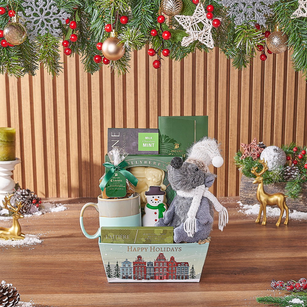 Festive Milk and White Chocolate Basket – how the gift is presented
