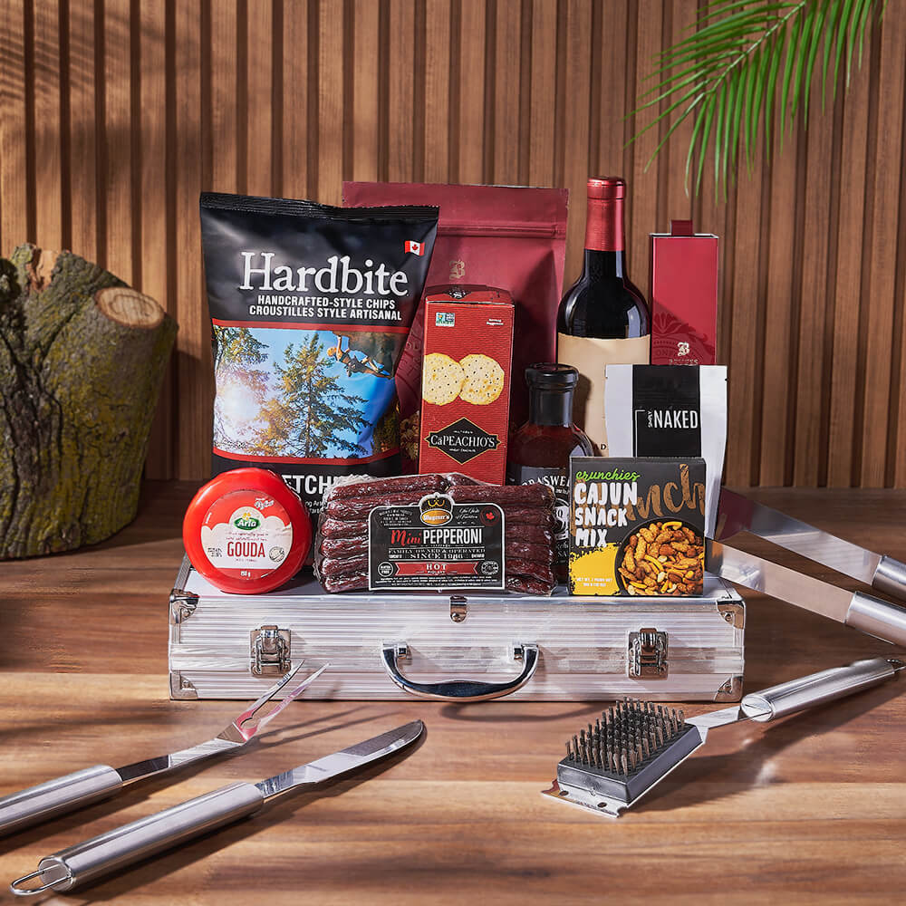 Smokin’ BBQ Grill Gift Set with Wine from Connecticut Baskets - Wine Gift Basket - Connecticut Delivery.