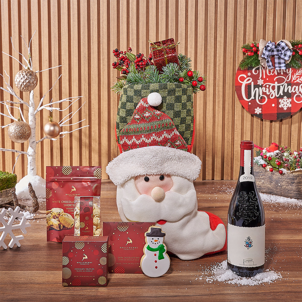 Wine Gift in Santa Stocking – how the gift is presented