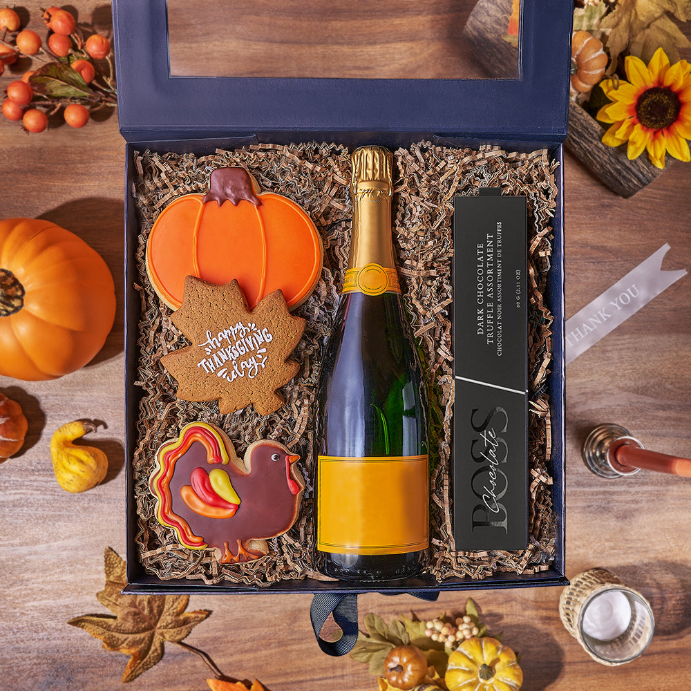 Thanksgiving Sparkling Wine with Chocolates – how the gift is presented