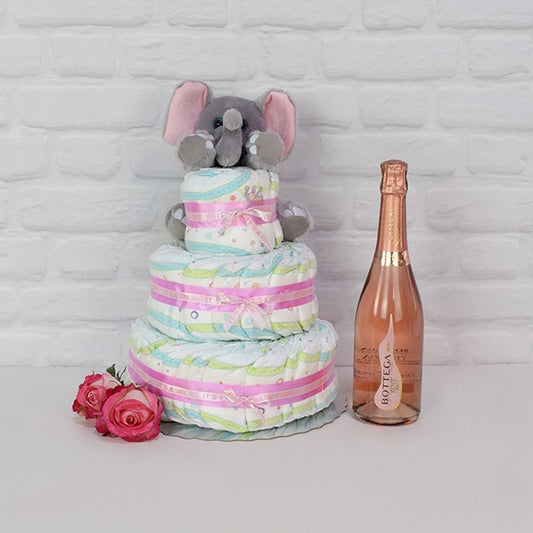 The Diaper Gateau Gift Set with Champagne From Connecticut Baskets - Champagne Gift Set - Connecticut Delivery.