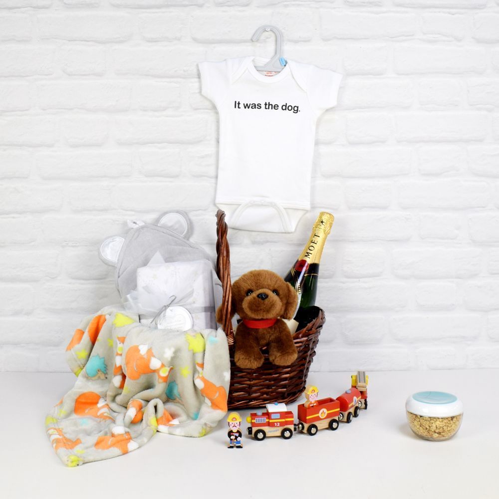 The Unisex Baby Celebration Set From Connecticut Baskets - Champagne Gift Basket - Connecticut Delivery.