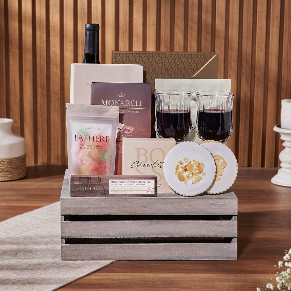 Wine Gift Basket with Coffee Truffles – how the gift is presented