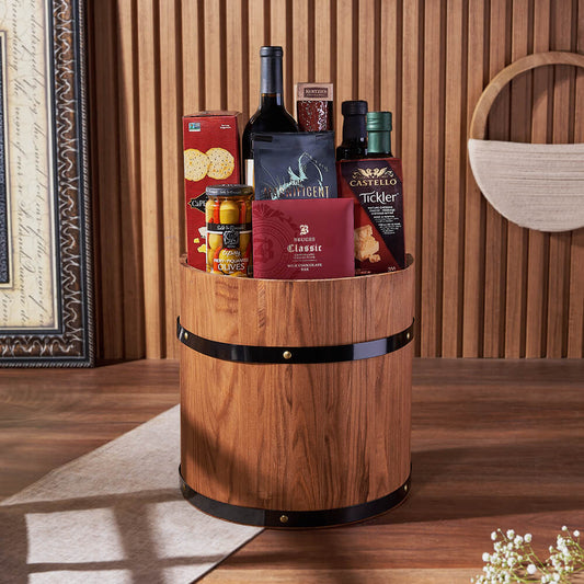 Ultimate Wine & Cheese Barrel, wine gift, wine, cheese gift, cheese, charcuterie gift, charcuterie