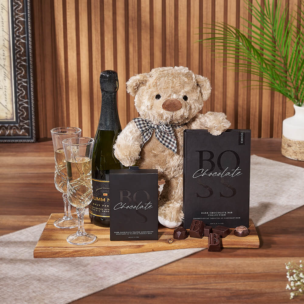 Truffles and Sparkling Wine Gift Basket – how the gift is presented