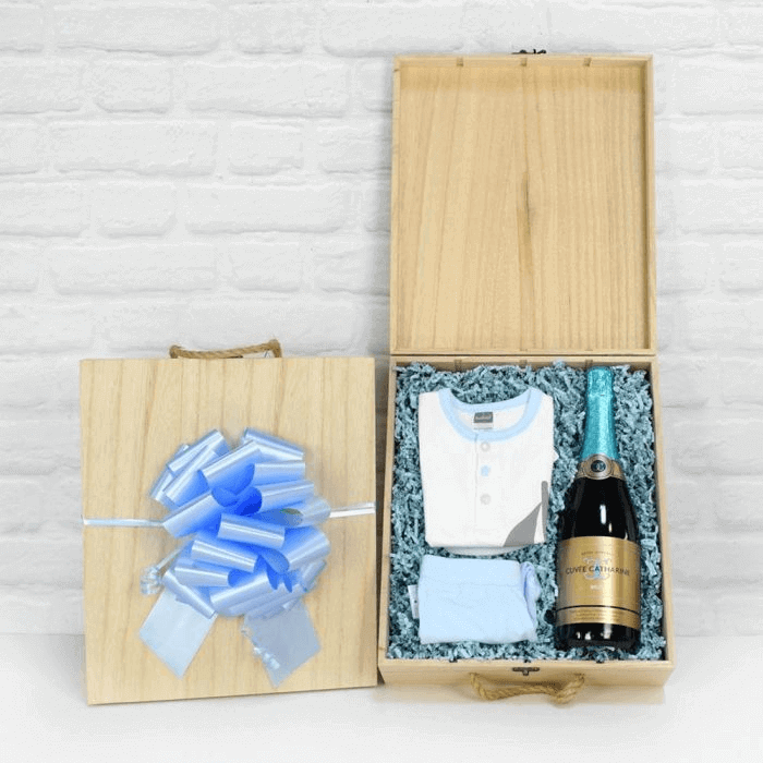 Welcome Home Baby Boy Celebration Gift from Connecticut Baskets - Champagne Gift Set - Connecticut Delivery.