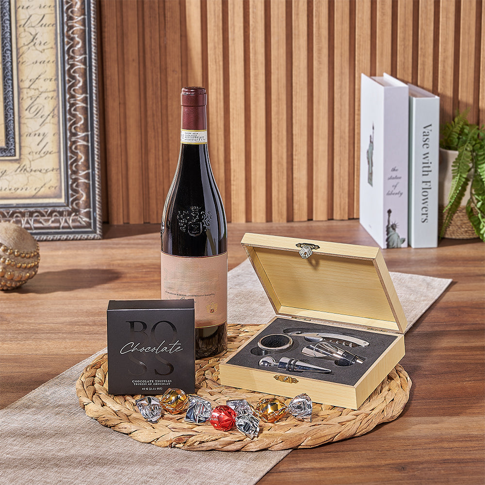 Wine Serving Gift Set, wine gift, wine, chocolate gift, chocolate, Connecticut delivery