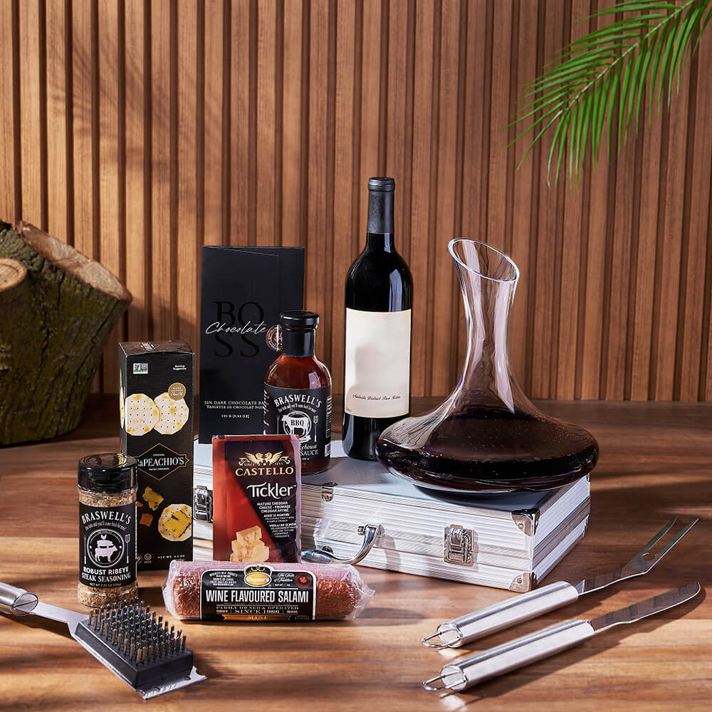 Wine Gift Basket with BBQ Seasoning – how the gift is presented