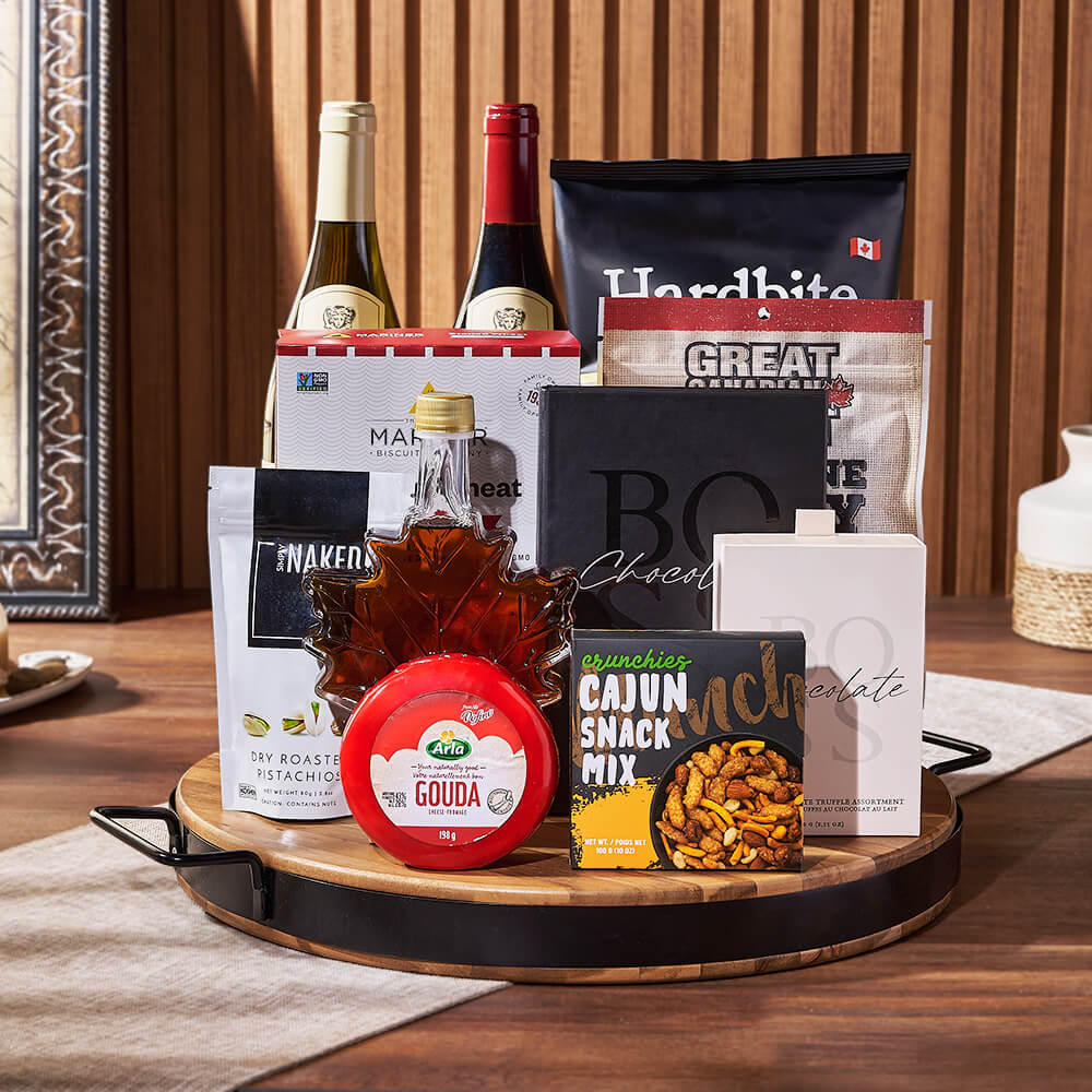 Chocolate and Gouda Wine Gift Basket – how the gift is presented