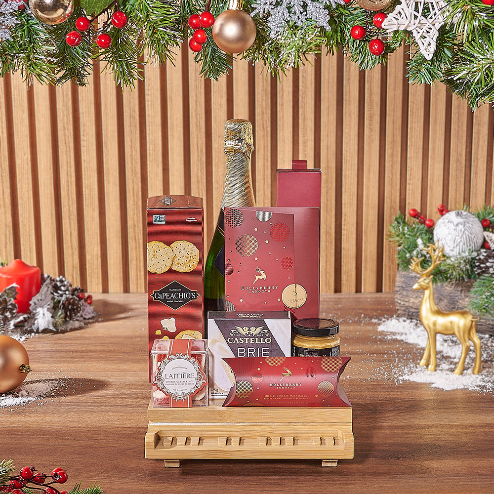 Holiday Sparkling Wine and Cheese Gift – how the gift is presented