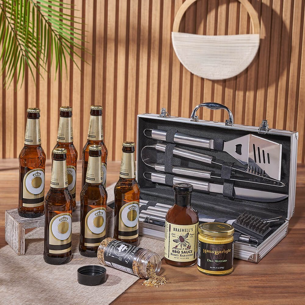 Zesty Barbeque Grill Gift Set with Beer from Connecticut Baskets - Connecticut Delivery