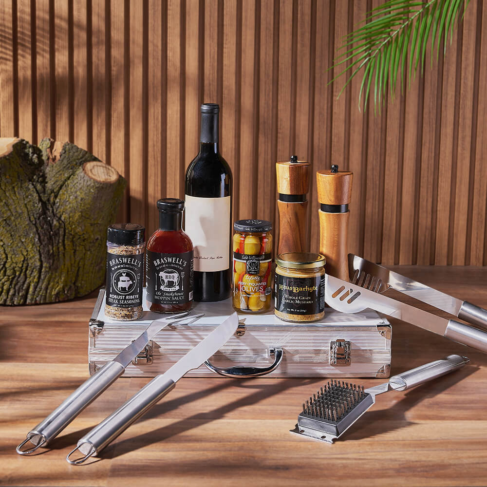 Barbecue Grill and Wine Gift Set – how the gift is presented