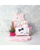 A LITTLE LOVE BABY GIRL GIFT BASKET WITH CHAMPAGNE, baby girl gift hamper, newborns, new parents