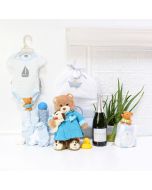 Baby Boy’s Bath Time Celebration Set, baby gift baskets, baby boy, baby gift, new parent, baby, champagne
